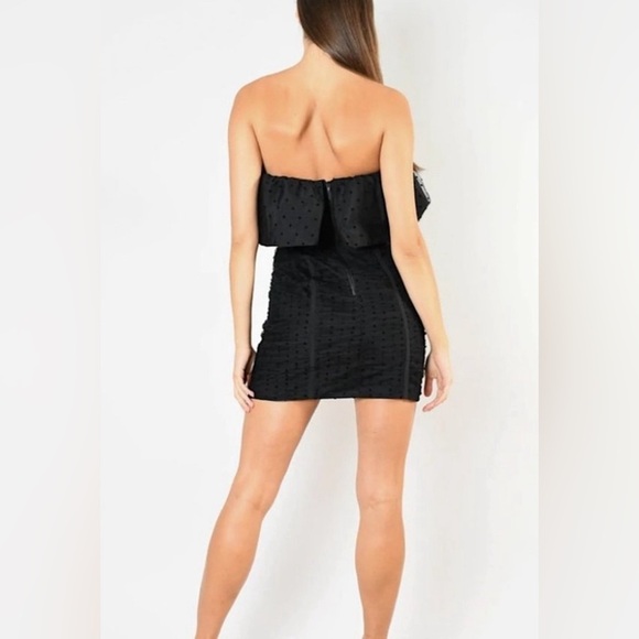 NWT Self-Portrait Black Dot Mesh Frill Mini Dress Size 2 - Picture 3 of 13